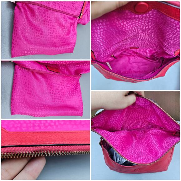 Foldover Flap Bag Kate Spade Highland Place Maria Purse Red Pebbled Leather Gold - Picture 10 of 13